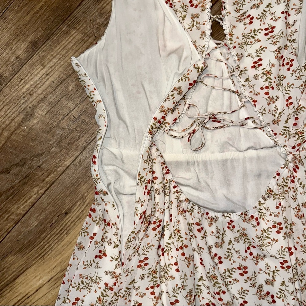 Miss Me Cream Floral Mini Dress with Lace-Up Back - Picture 13 of 16